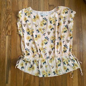 LOFT XXL Floral Tie Waist Blouse Like New